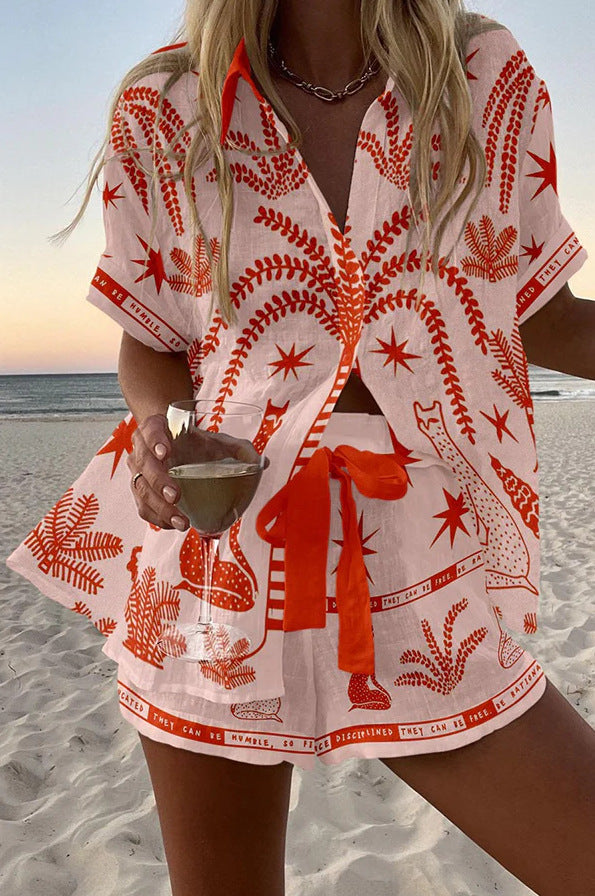 Seaside Print Casual Two-Piece Set