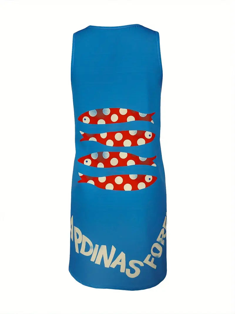 Sardine Print Sleeveless Dress