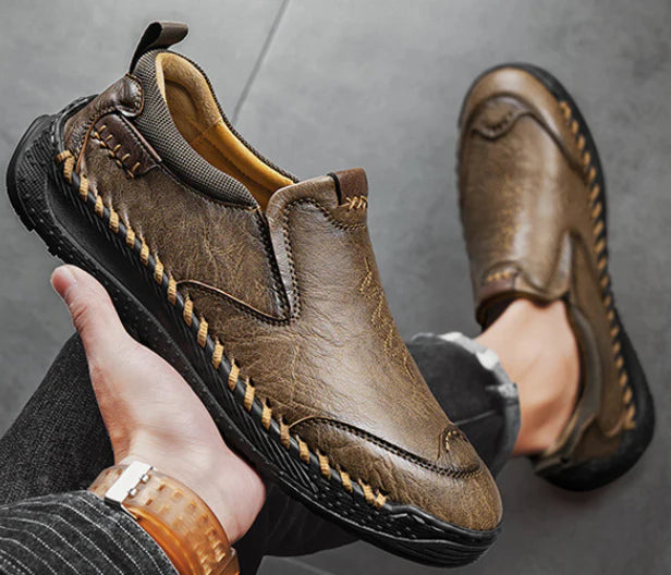 Men’s Leather Slip-On Walking Shoes with Arch Support