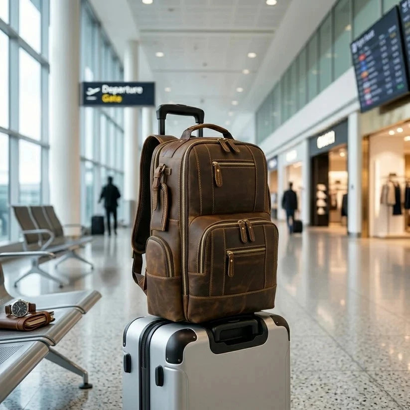 Vintage Cowhide Leather Travel Backpack
