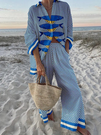 Lemon Print Shirt Pants Two-Piece Set