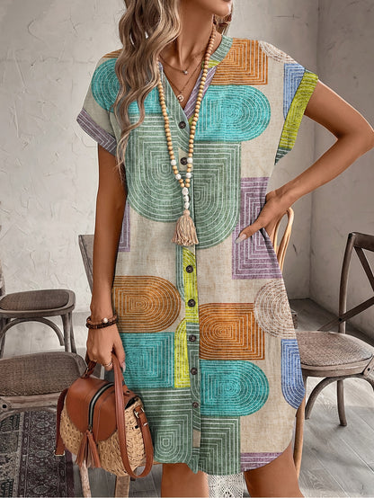 GeoChic Button Midi Dress