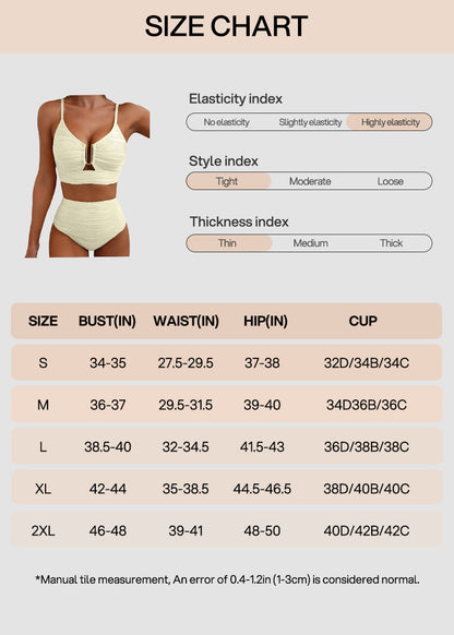 Textured U-Wire Cutout High Waisted Bikini Set