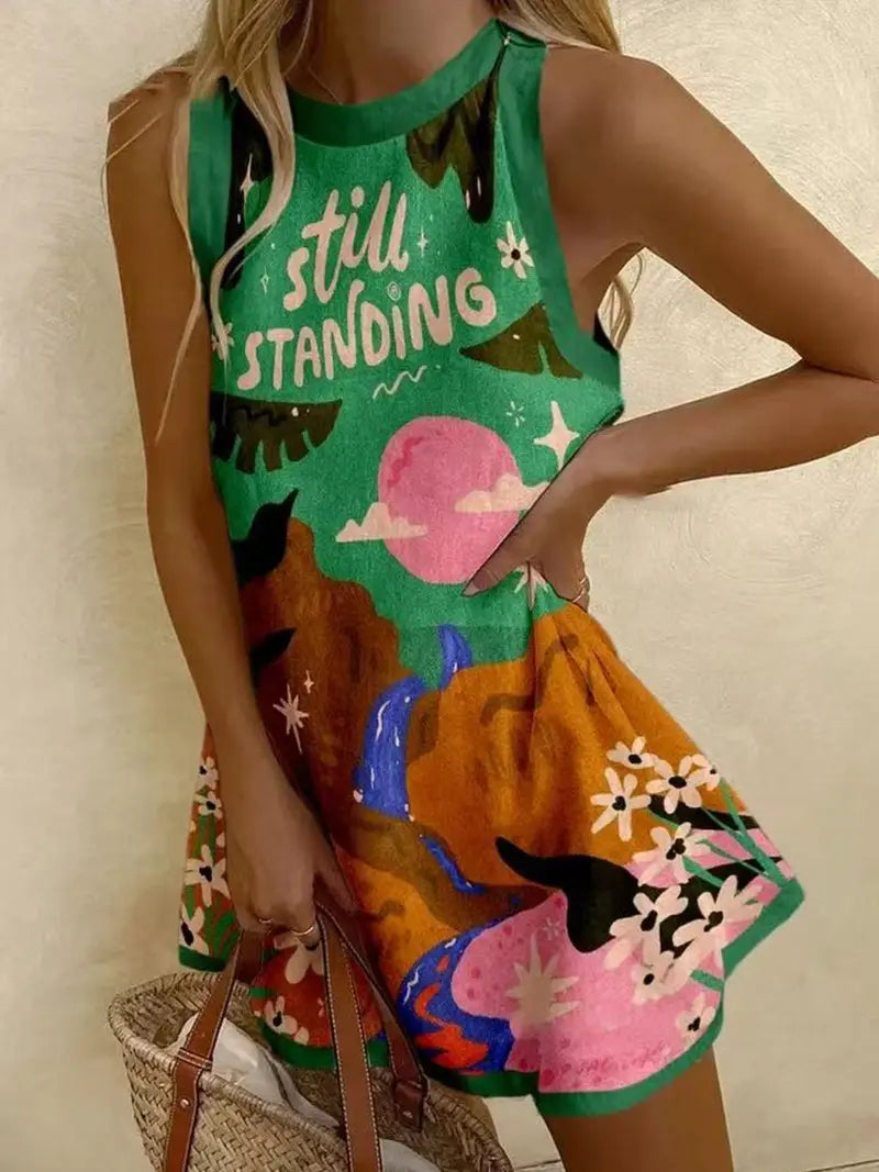 Still Standing Graphic Sleeveless Dress