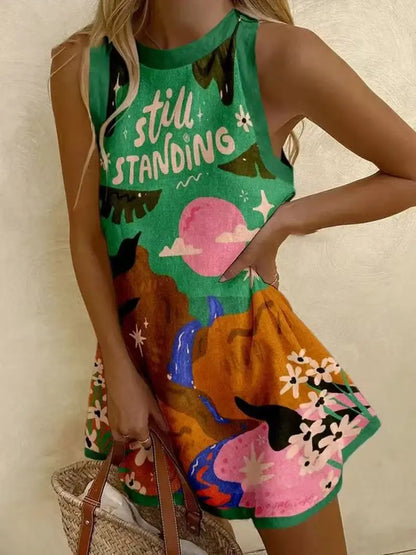 Still Standing Graphic Sleeveless Dress