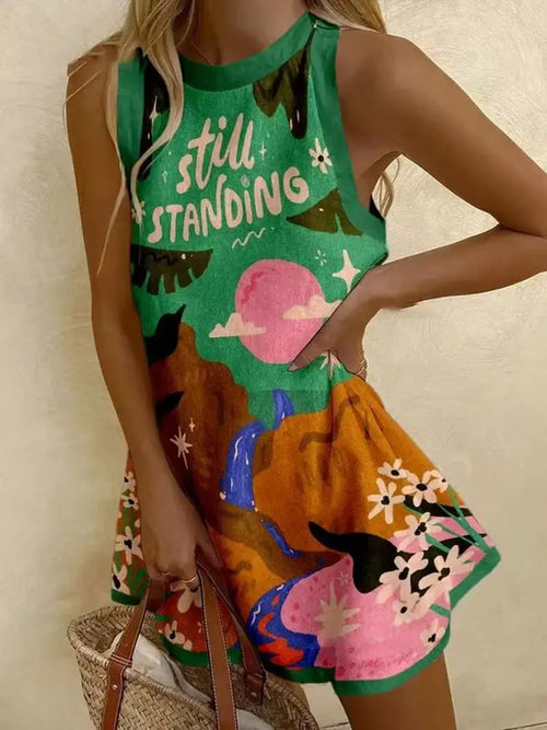 Still Standing Graphic Sleeveless Dress