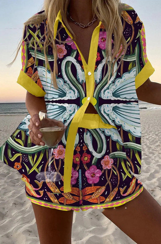 Purple Print Casual Two-Piece Set