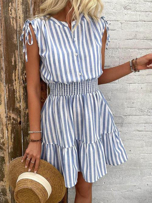 StripeBreeze Bow Cotton Dress