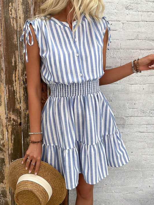 StripeBreeze Bow Cotton Dress
