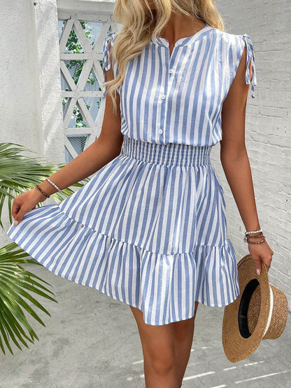 StripeBreeze Bow Cotton Dress
