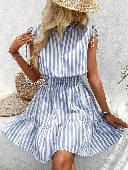 StripeBreeze Bow Cotton Dress