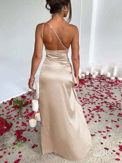 NoirGlam Ruched Thigh-Slit Dress