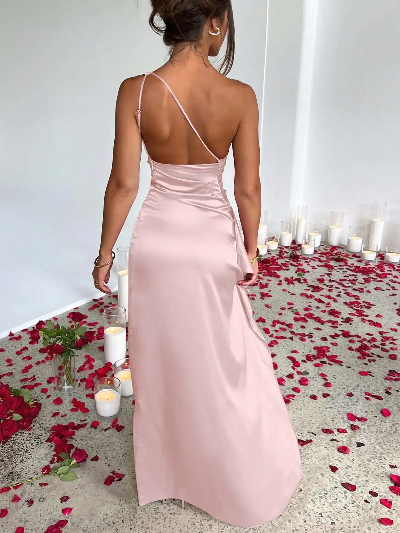 NoirGlam Ruched Thigh-Slit Dress