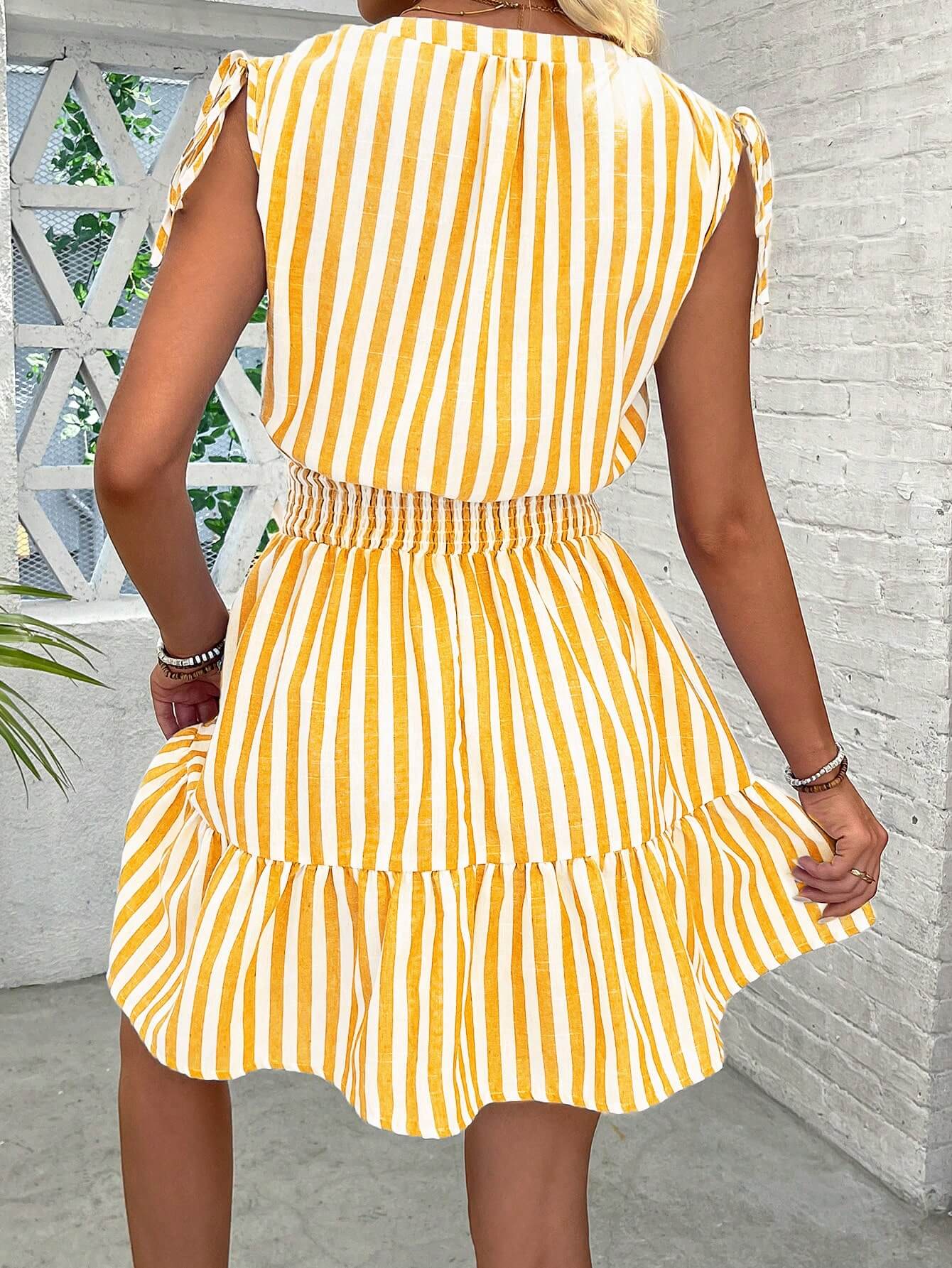 StripeBreeze Bow Cotton Dress