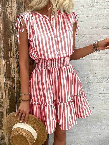 StripeBreeze Bow Cotton Dress