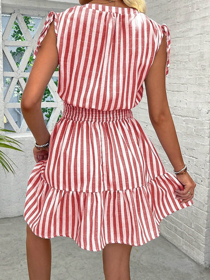 StripeBreeze Bow Cotton Dress