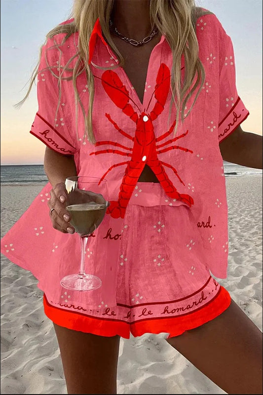 Seaside Print Casual Two-Piece Set