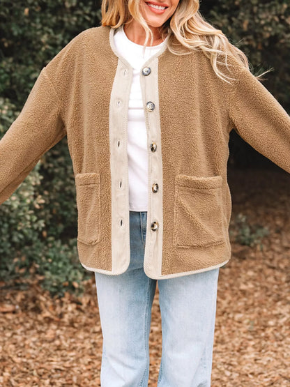 Leanne Button-Front Sherpa Teddy Jacket