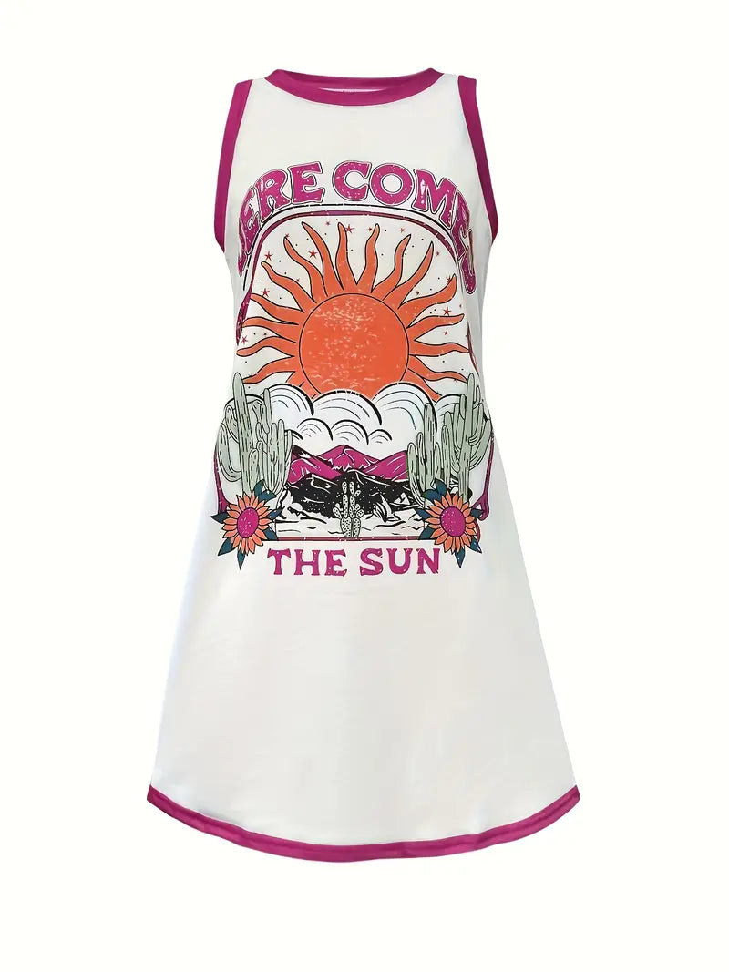 The Sun Graphic Sleeveless Dress