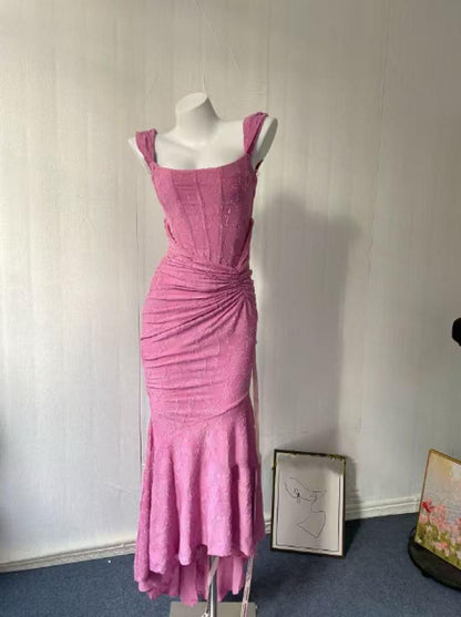 Dark Pink Bell Floral Maxi Dress