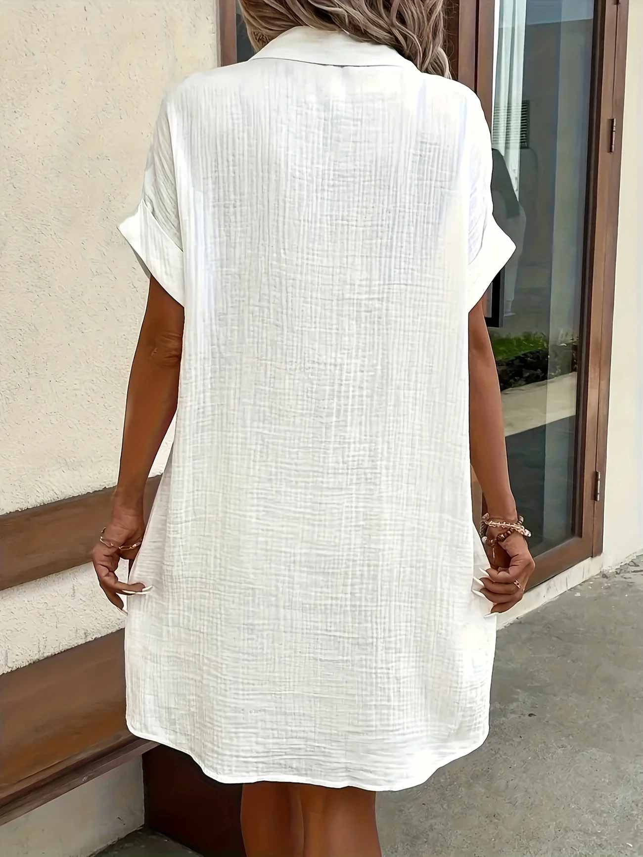 Women's Button Down Linen Shirt Dress With Pockets