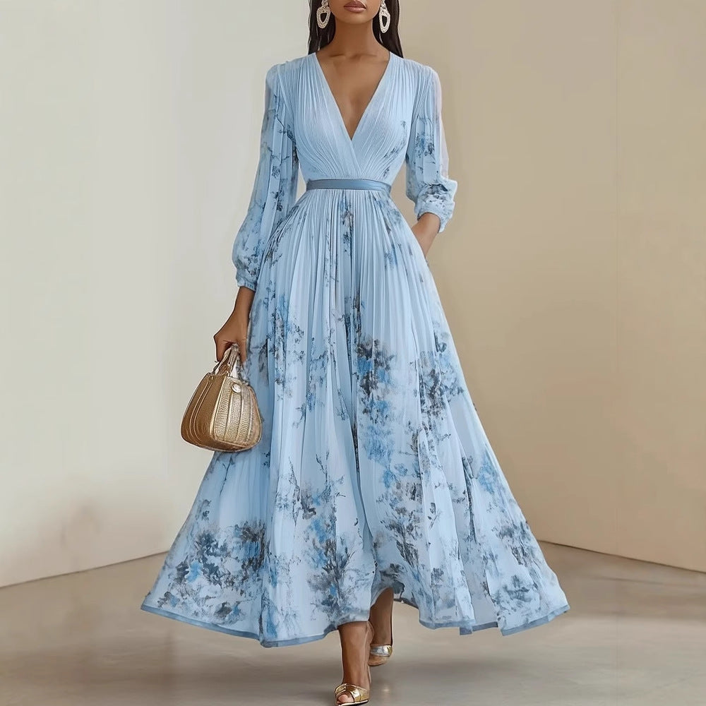 Spring New White Pleated Chiffon Maxi Dress