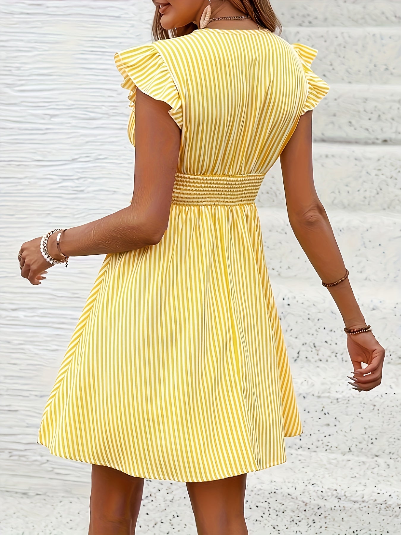 BreezeCharm Striped Ruffle Dress