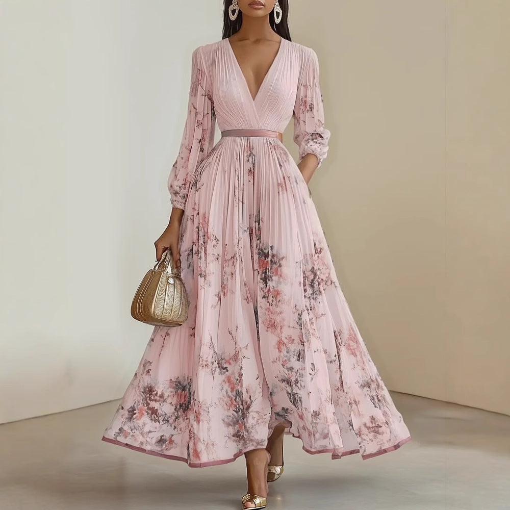 Spring New White Pleated Chiffon Maxi Dress
