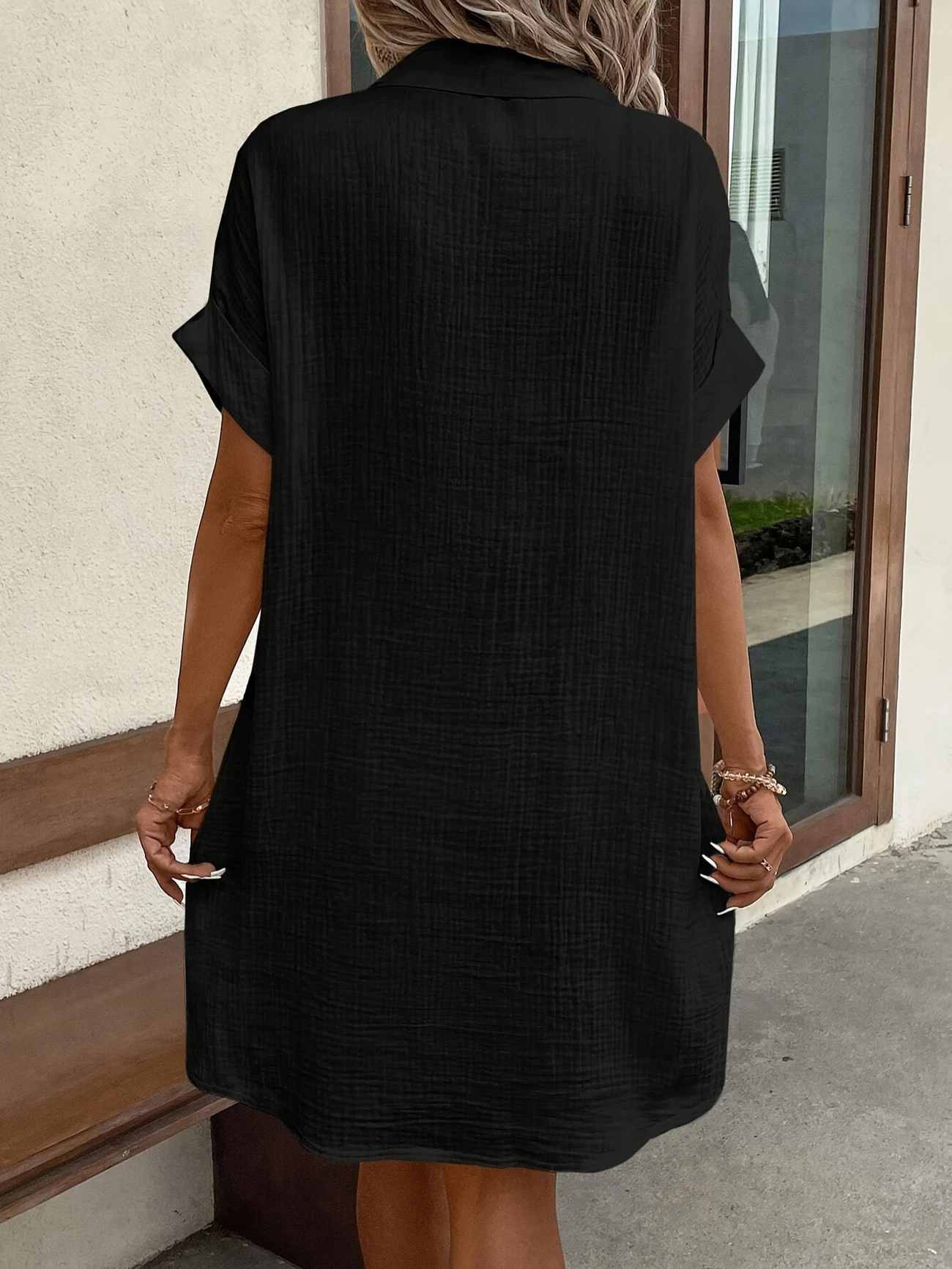 Women's Button Down Linen Shirt Dress With Pockets