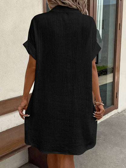 Women's Button Down Linen Shirt Dress With Pockets