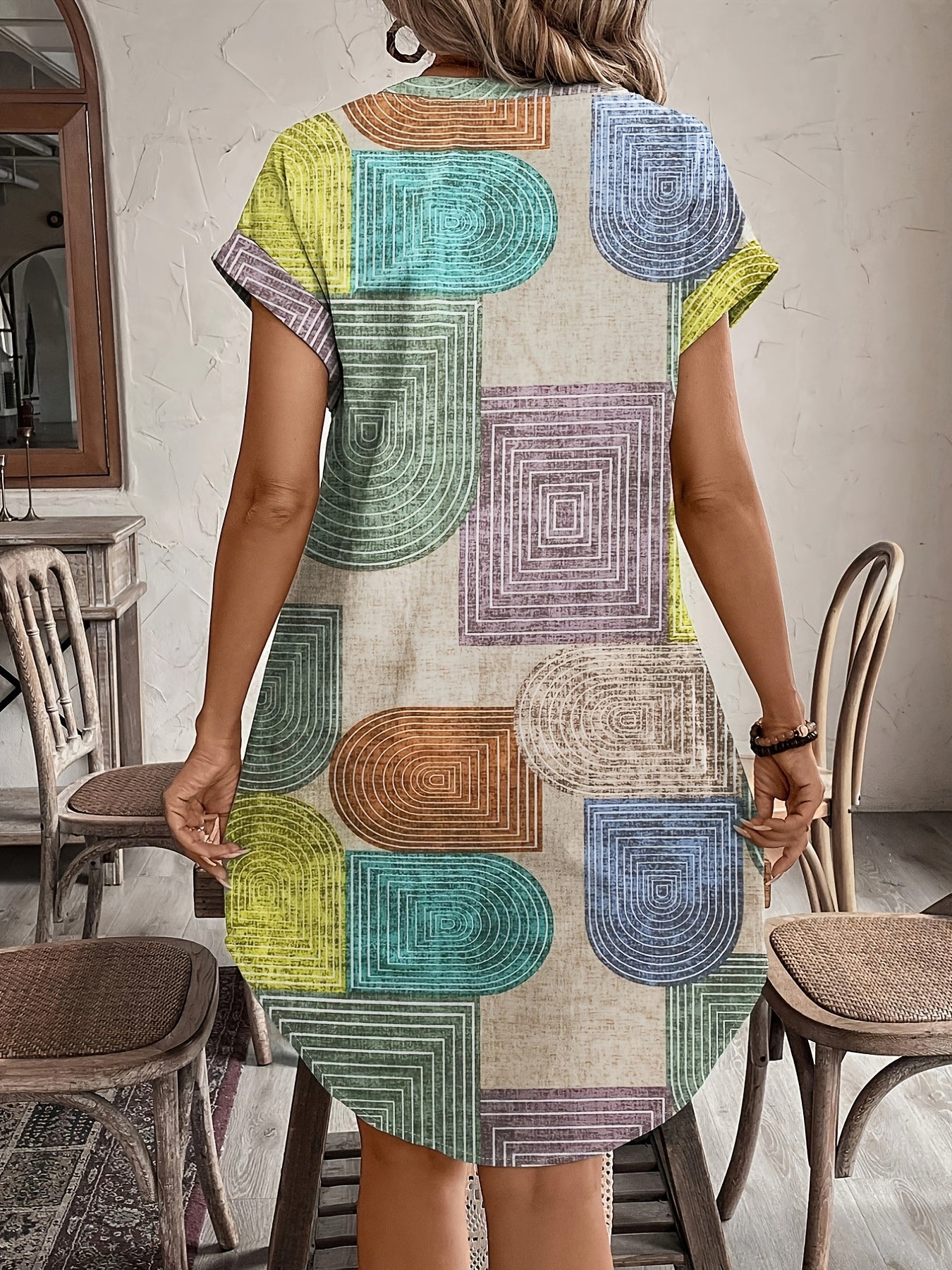 GeoChic Button Midi Dress
