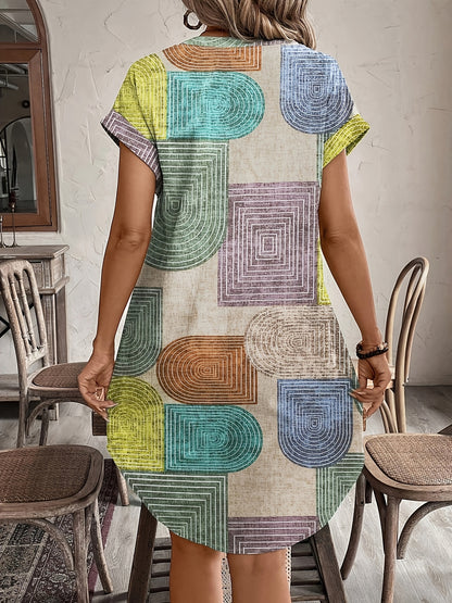 GeoChic Button Midi Dress
