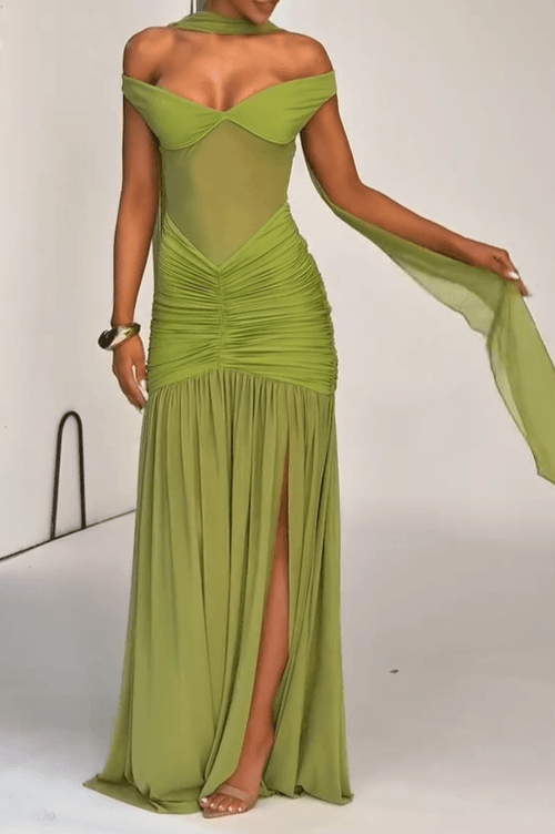 V-shoulder Maxi Dress