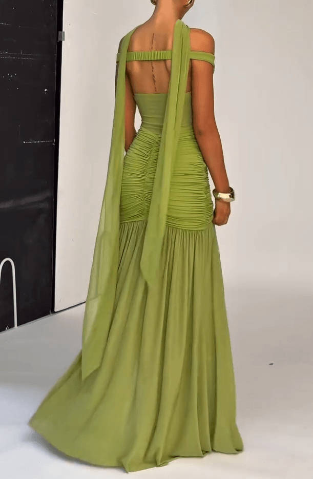 V-shoulder Maxi Dress