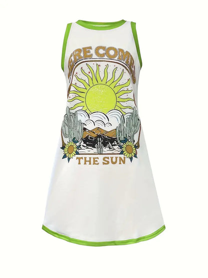 The Sun Graphic Sleeveless Dress