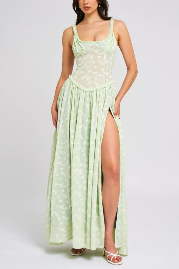 JadeGleam Textured Slit Dress