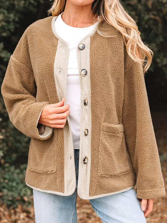 Leanne Button-Front Sherpa Teddy Jacket
