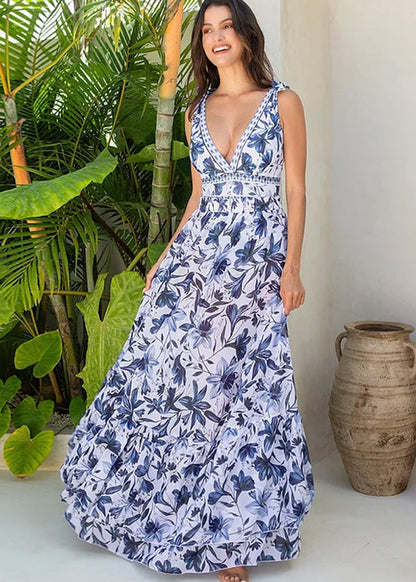 V Neck Lace Up Printed One Piece Swimsuit and Skirt