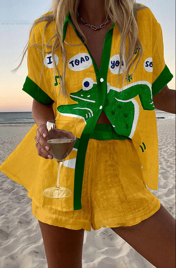 Vintage Print Casual Two-Piece Set