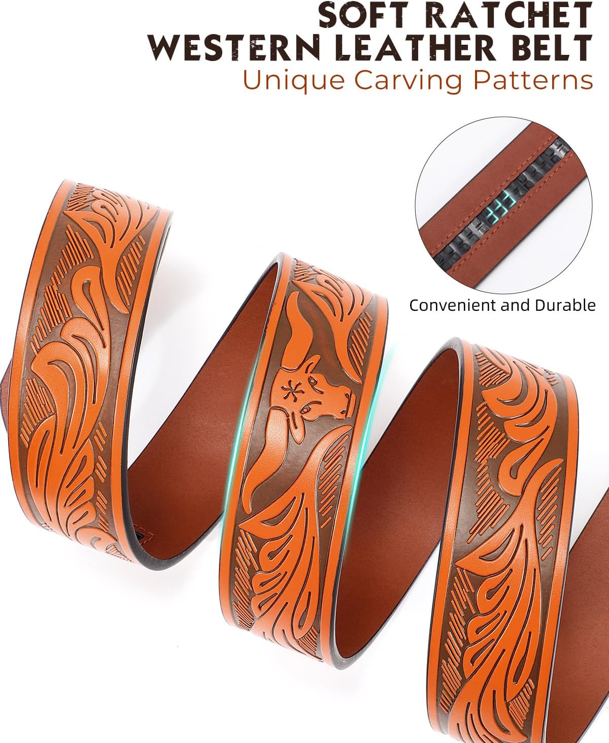 Mens Ratchet Western Belt Leather Cowboy