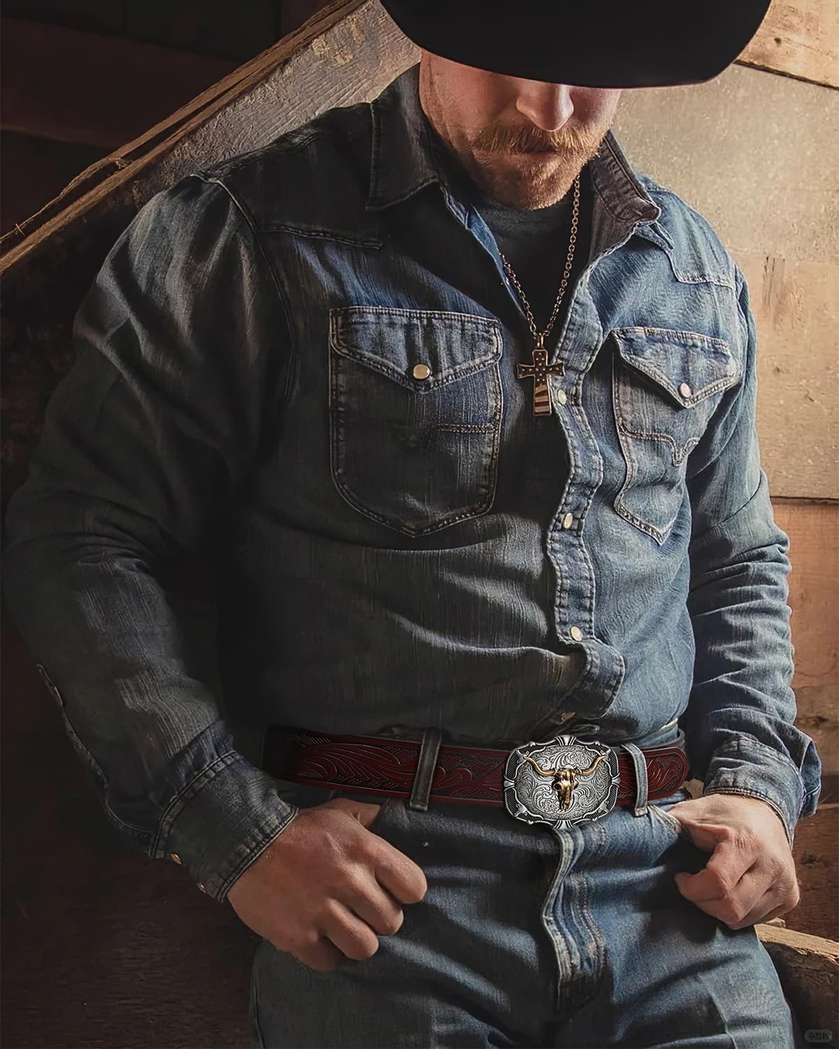 Mens Ratchet Western Belt Leather Cowboy