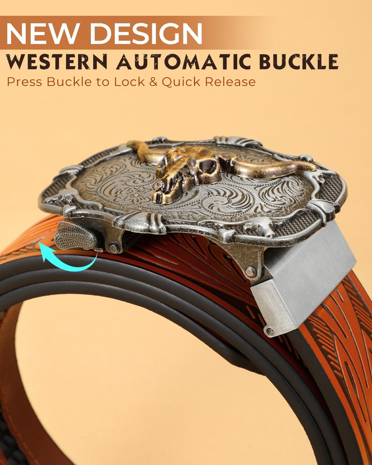 Mens Ratchet Western Belt Leather Cowboy