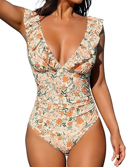 KORRAZO Women's Ruffled One Piece Swimsuit