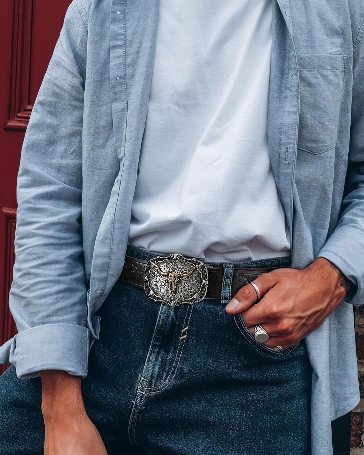 Mens Ratchet Western Belt Leather Cowboy