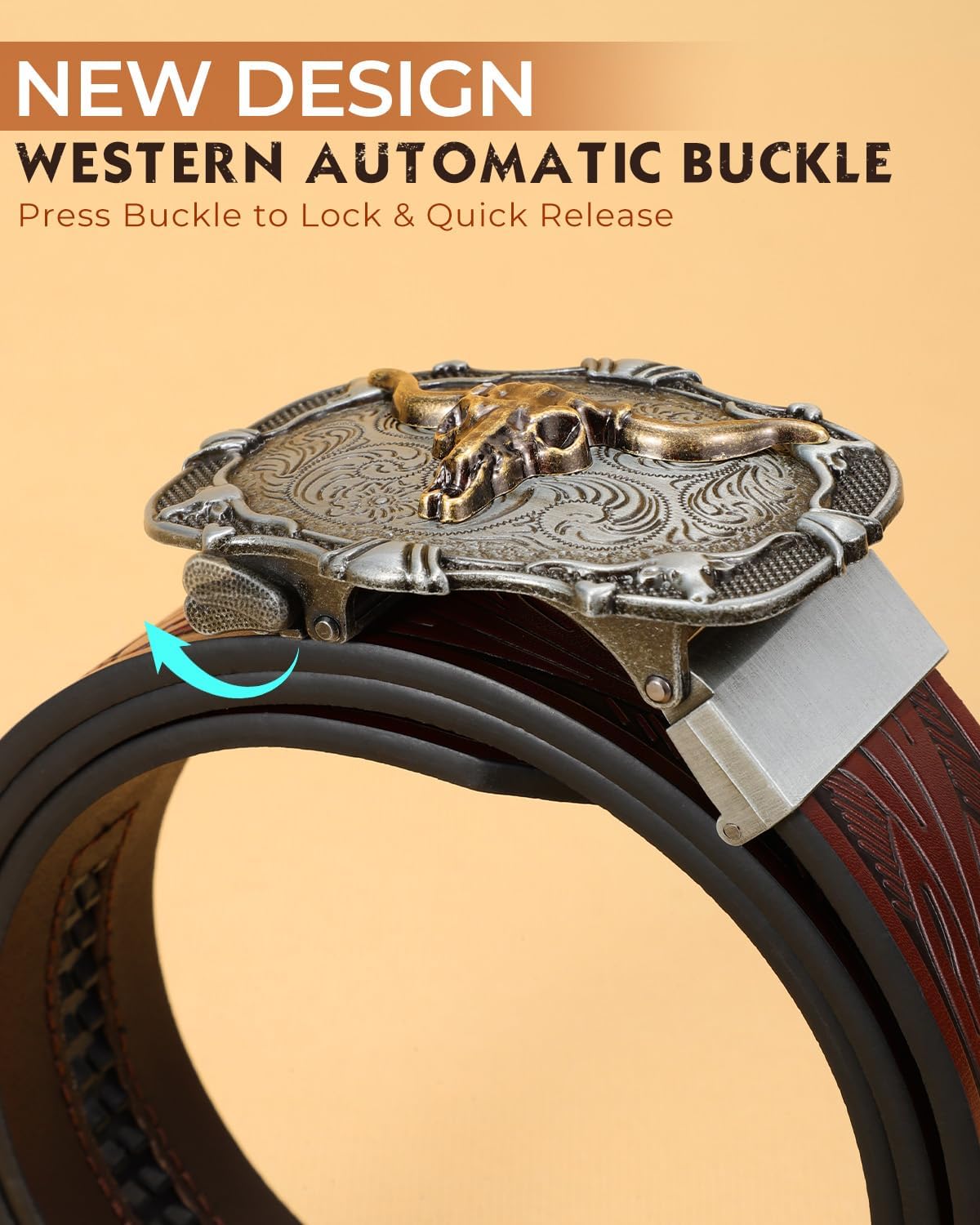 Mens Ratchet Western Belt Leather Cowboy