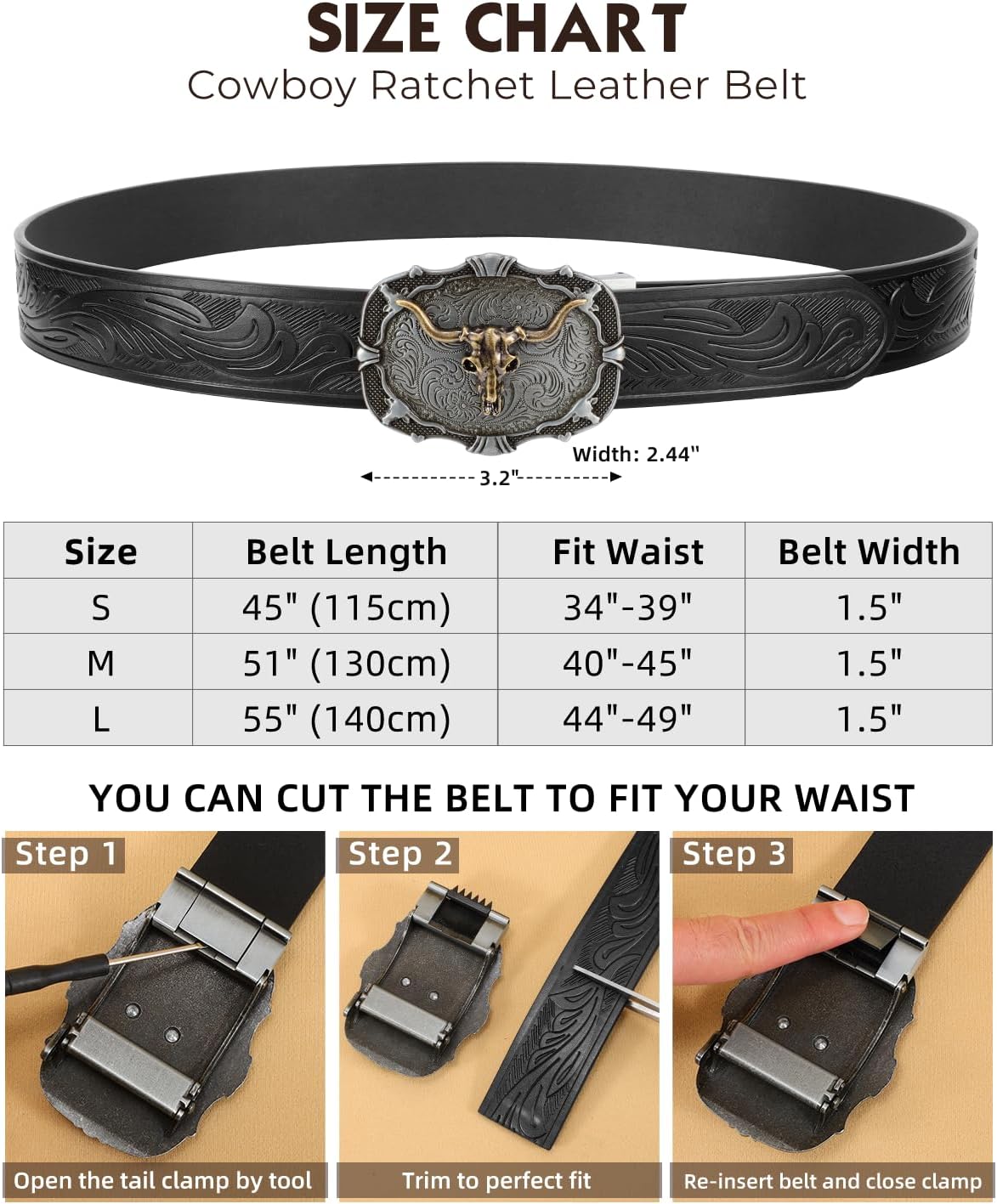 Mens Ratchet Western Belt Leather Cowboy