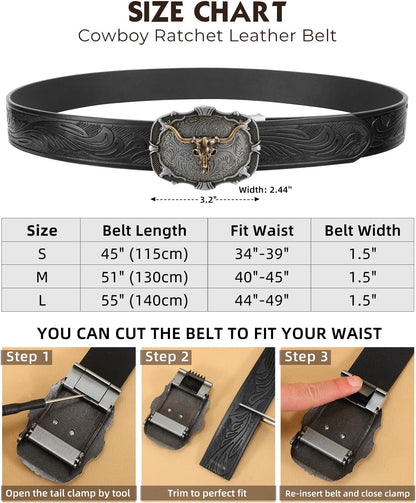 Mens Ratchet Western Belt Leather Cowboy