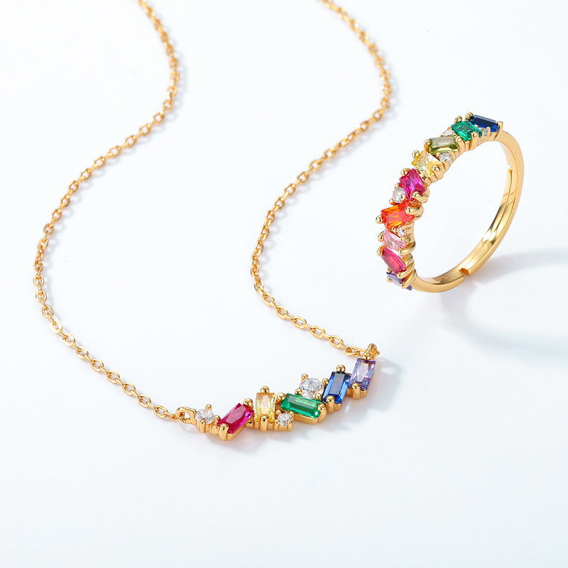 LuxeRainbow Necklace & Ring Set