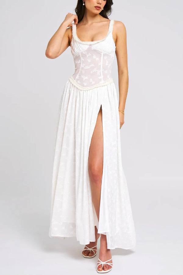 JadeGleam Textured Slit Dress