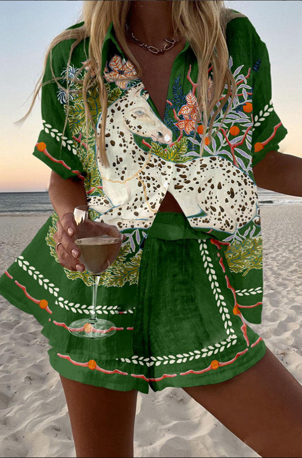 Wild Forest Print Casual Two-Piece Set